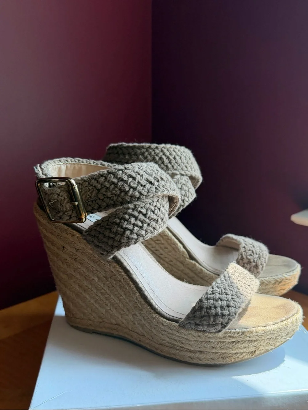 Steve Madden Khaki Braided Espadrille Wedge Sandals